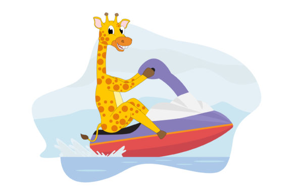 Download Cute Giraffe Cartoon Ride Motor Boat - Car Collection